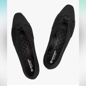 NWT Frank Mully Black Knit Square-Toe Flats with Bow Detail • 11